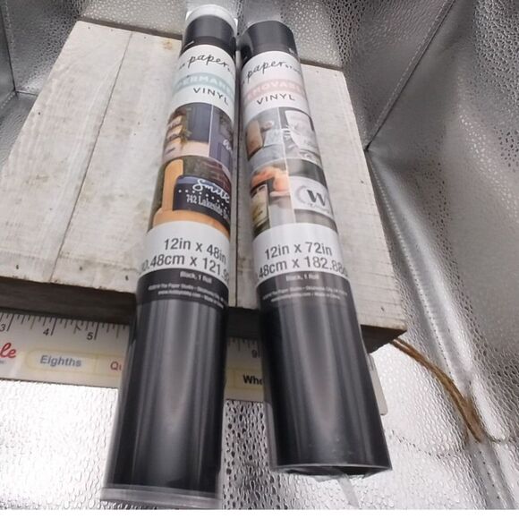 2 Paper Studio Vinyl Rolls 1 Black Permanent 12"x48" 1 Black Removable 12"x72" - Picture 2 of 2